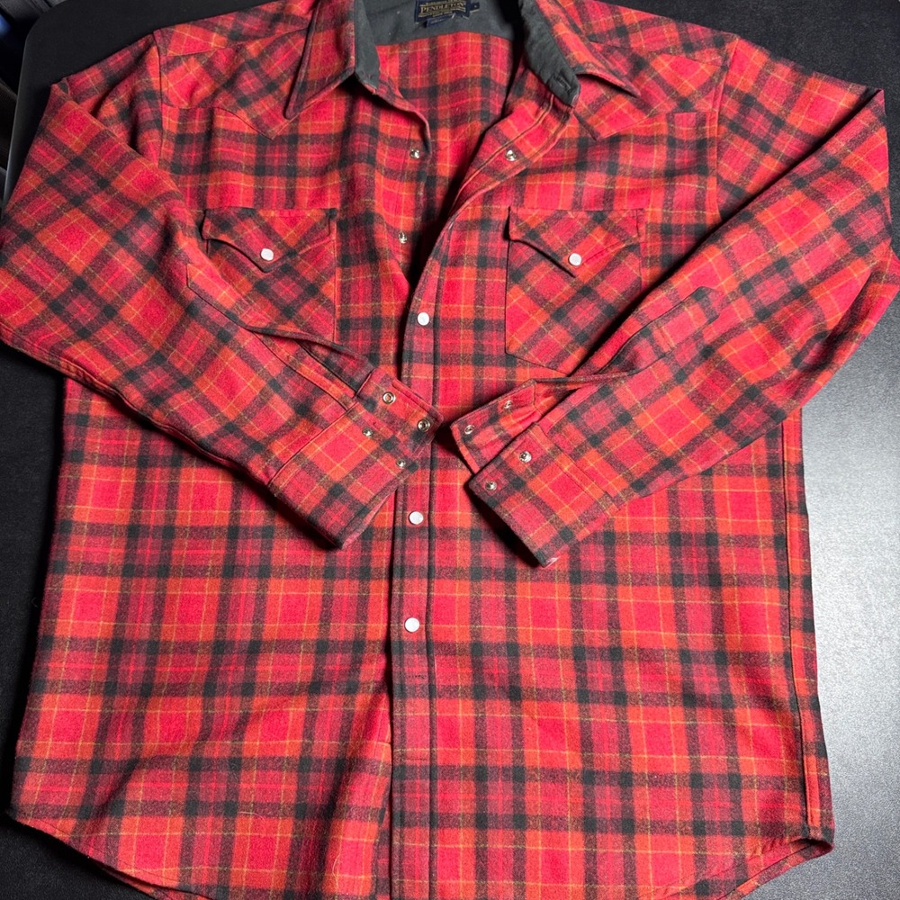 Pendleton Western Shirt Mens Large Red Plaid Canyon Pearl Snap Wool Blend